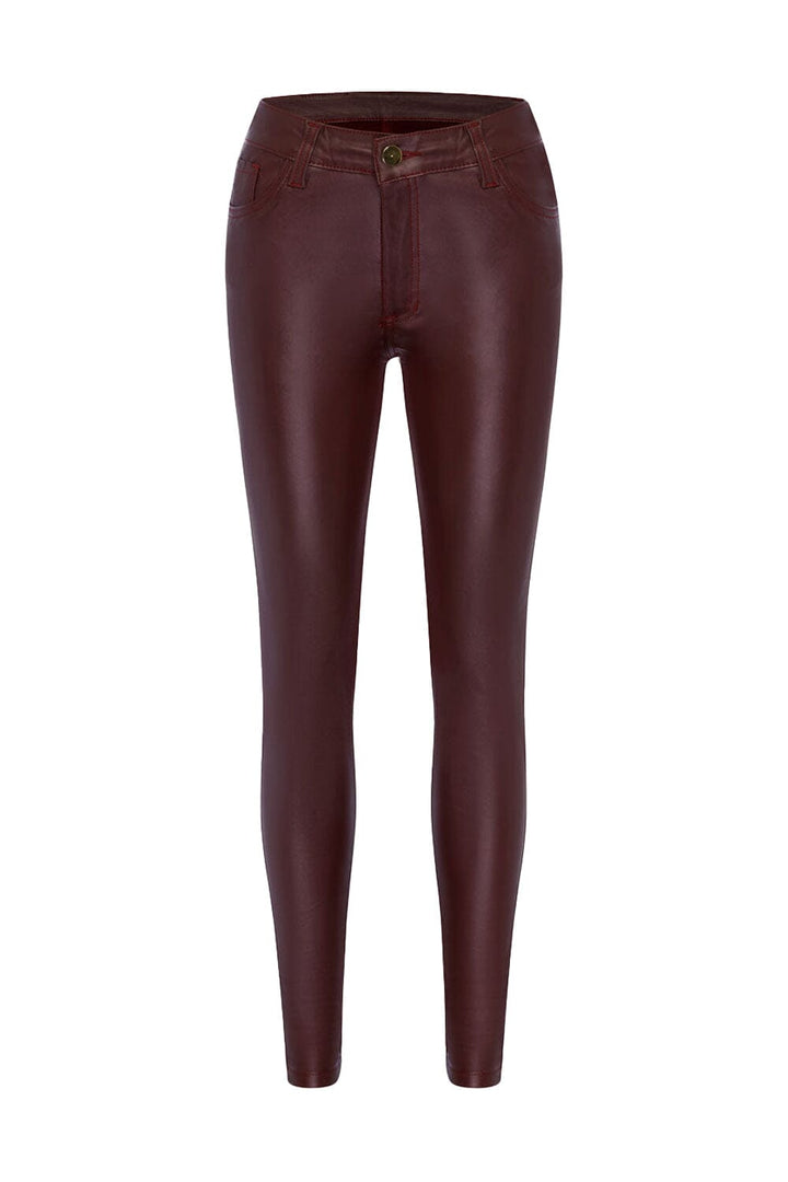 Amber Coated Skinny Jeans Burgundy Pants