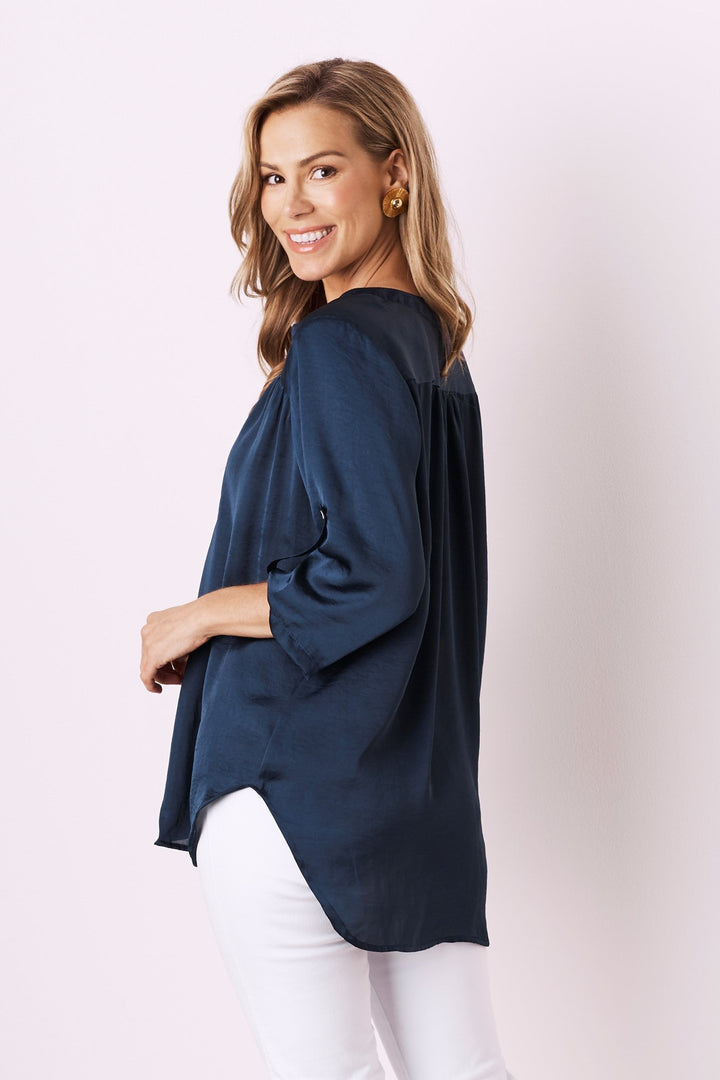 Tuscany Mid Sleeve Top Navy Tops