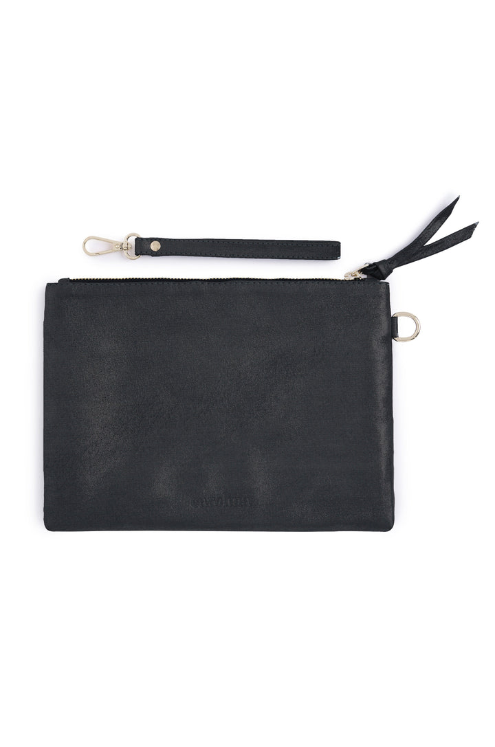 Cassie Clutch Black Metallic Leather