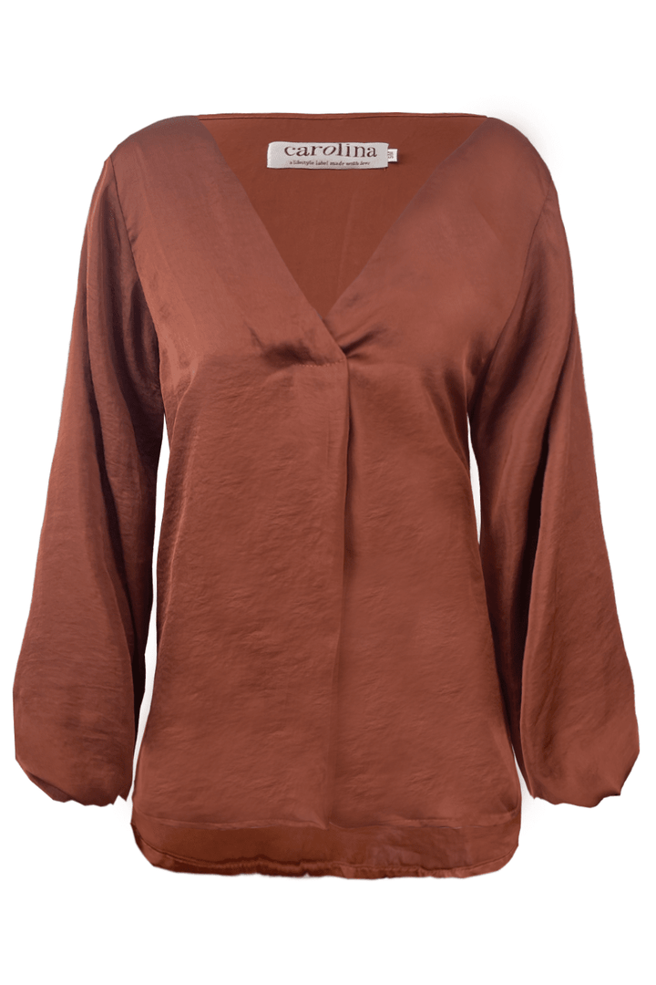 Charlotte V-Neck Long Sleeve Top Rust Tops