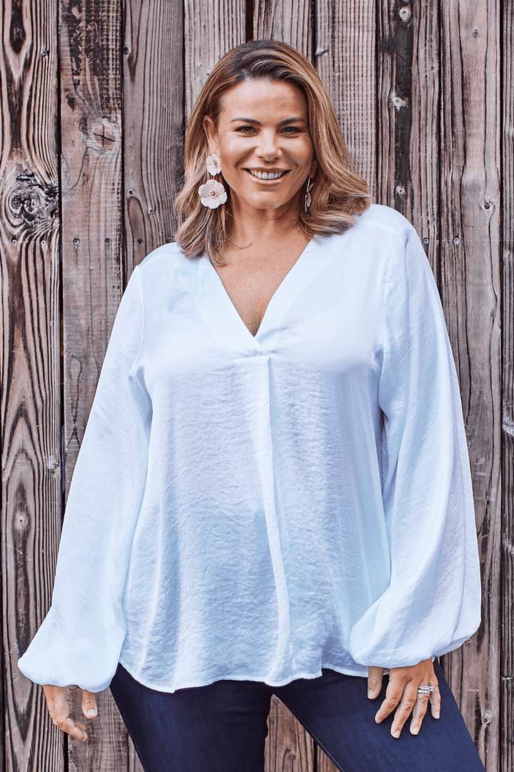 Charlotte V-Neck Long Sleeve Top White Tops