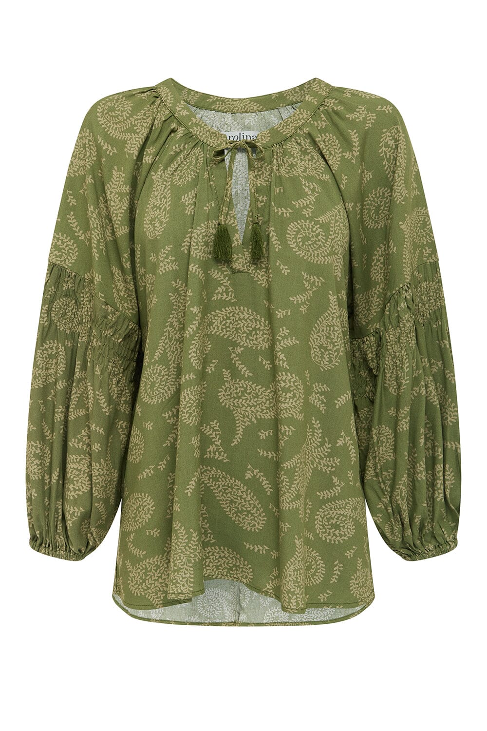 Paisley Long Sleeve Top Olive Tops