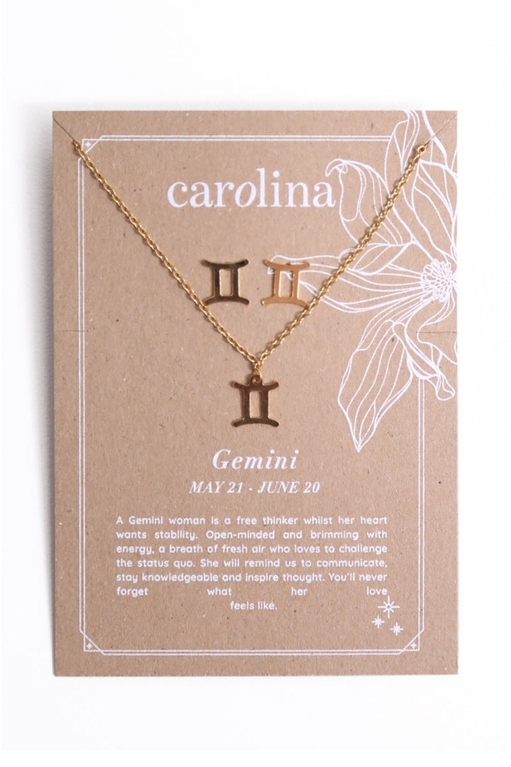 Gemini Zodiac Necklace & Earring Set Necklace